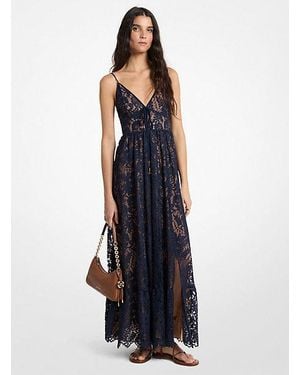 Michael Kors Mk Corded Floral Lace Maxi Dress - Blue