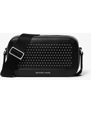 Michael Kors Mk Hudson Grommeted Leather Crossbody Bag - Black