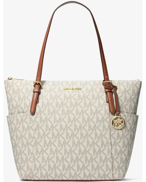 Michael Kors Outlet Mk Charlotte Medium Signature Logo Top-Zip Tote Bag - White