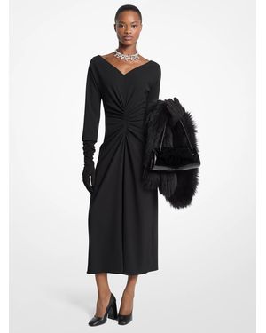 Michael Kors Michael Kors Stretch Wool Crepe Ruched Dress - Black