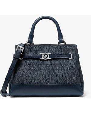 Michael Kors Outlet Mk Reed Extra-Small Signature Logo Satchel - Blue