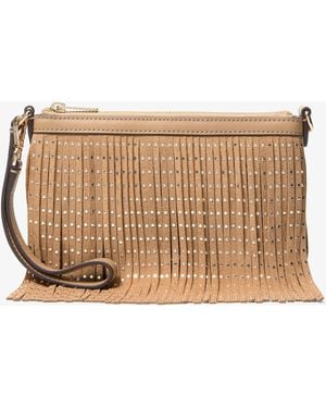 Michael Kors Studded Fringed Polyester Microsuede Wristlet - Natural