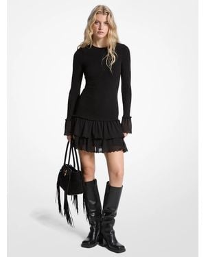 MICHAEL Michael Kors Mk Smocked Georgette Ruffle Mini Dress - Black