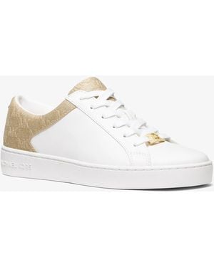 MICHAEL Michael Kors Mk Keaton Leather And Glitter Logo Embossed Trainers - White