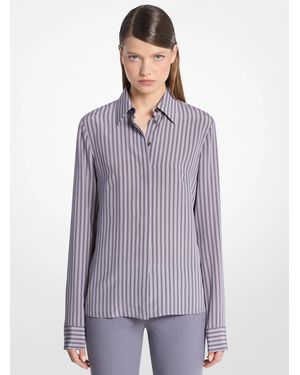 Michael Kors Michael Kors Hansen Striped Silk Crepe De Chine Shirt - Purple