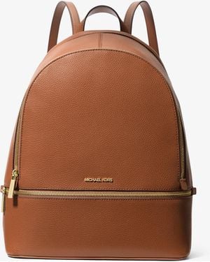 Michael Kors Outlet Mk Rhea Large Pebbled Leather Backpack - Brown