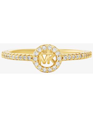 Michael Kors Mk Fulton Precious Metal-Plated Pavé Logo Charm Ring - White