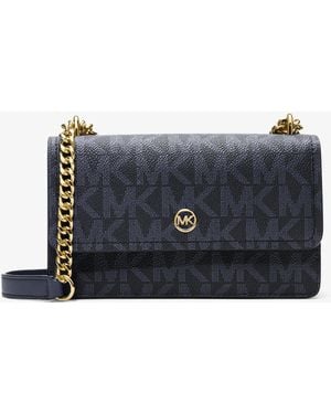 Michael Kors Outlet Mk Abbott Small Signature Logo Shoulder Bag - Grey