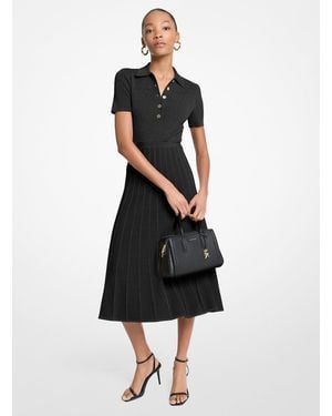 MICHAEL Michael Kors Mkvestido Midi Tipo Polo De Punto Elástico Acanalado - Negro