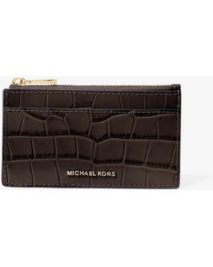 MICHAEL Michael Kors Mk Jet Set Small Crocodile Embossed Leather Card Case - White