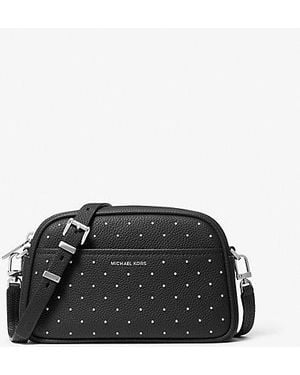 Michael Kors Jet Set Small Studded Pebbled Leather Camera Crossbody Bag - Black
