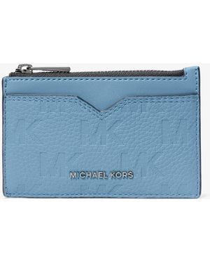 Michael Kors Hudson Logo Embossed Leather Card Case - Blue