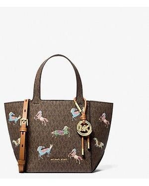 Michael Kors Jordi Small Signature Logo Convertible Tote Bag - Natural