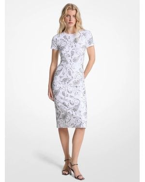 Michael Kors Studded Paisley Scuba Midi Dress - White