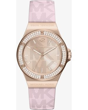 Michael Kors Lennox Pavé-Tone And Logo Silicone Strap Watch - Pink