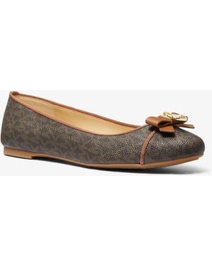 Michael Kors Outlet Mk Honey Signature Logo Ballet Flat - White
