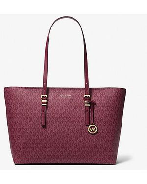 Michael Kors Quinn Large Signature Logo And Leather Tote Bag - Purple