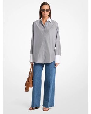 Michael Kors Tyler Oversized Striped Cotton Blend Shirt - Blue
