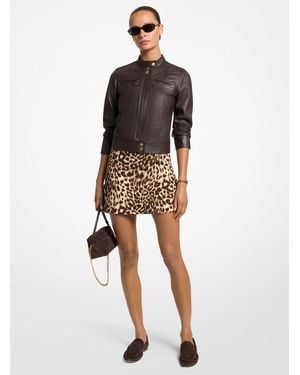 MICHAEL Michael Kors Michael Kors Leopard Print Stretch Crepe Skirt - Brown