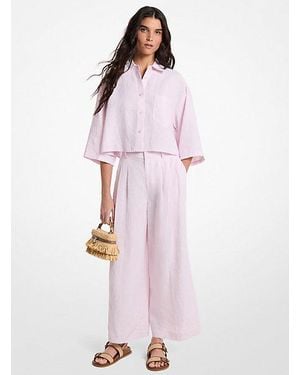 Michael Kors Mk Pleated Linen Wide Leg Pants - Pink