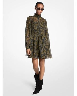 MICHAEL Michael Kors Mk Metallic Paisley Print Georgette Mini Dress - Green