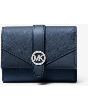 Michael Kors Outlet Mk Greenwich Medium Leather Trifold Wallet - Blue