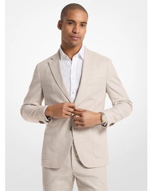 Michael Kors Mk Chequered Stretch Cotton And Linen Blend Blazer - Natural