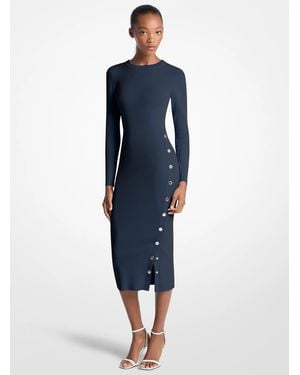 Michael Kors Outlet Mk Viscose Blend Snap Dress - Blue