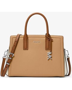 Michael Kors Laila Medium Color-Block Leather Satchel - Natural