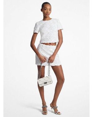 Michael Kors Mk Floral Embellished Scuba Skirt - White