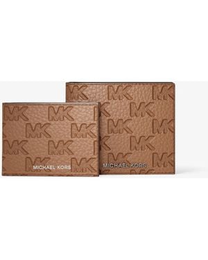 Michael Kors Hudson Logo Embossed Leather Billfold Wallet And Passcase - White