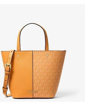 Michael Kors Flora Medium Signature Logo And Pebbled Leather Crossbody Bag - Yellow