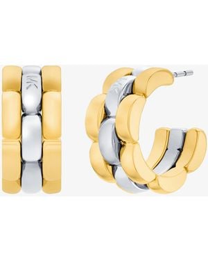 Michael Kors Mk Two-Tone 3-Link Huggie Earrings - Metallic