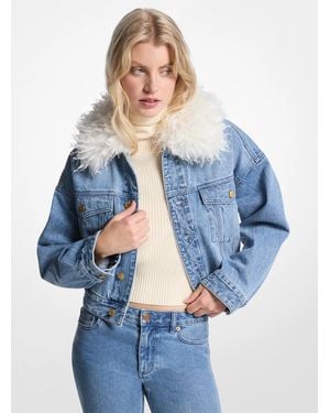 MICHAEL Michael Kors Faux Fur Collar Denim Jacket - Blue