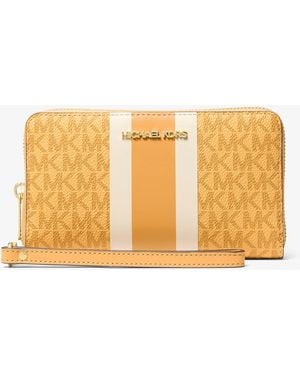 Michael Kors Jet Set Travel Large Striped Signature Logo Smartphone Wallet - Natural
