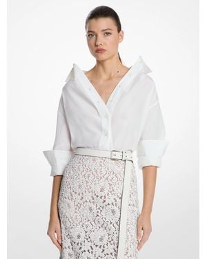 Michael Kors Mk Silk And Cotton Taffeta Portrait Collar Shirt - White