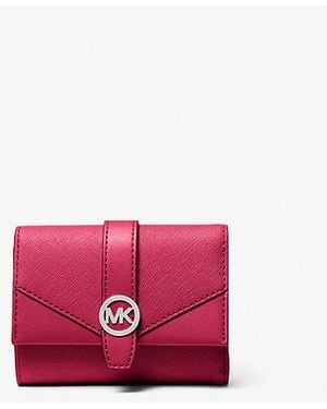 Michael Kors Greenwich Medium Leather Trifold Wallet - Red