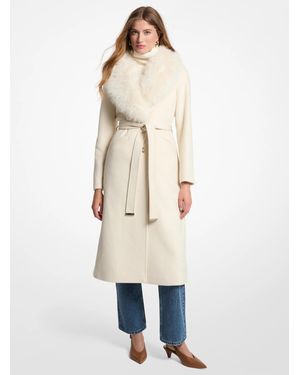 Michael Kors Michael Kors Faux Fur Trim Wool Blend Coat - Natural