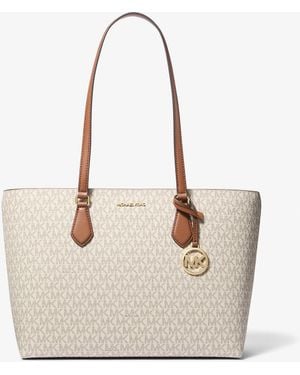 Michael Kors Outlet Mk Sheila Large Signature Logo Tote Bag - Natural