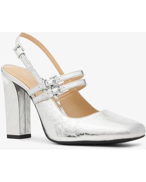 MICHAEL Michael Kors Mk Matilda Crackled Metallic Leather Slingback Mary Jane Pump - White