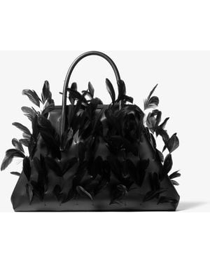 Michael Kors Michael Kors Sofia Large Hand-Embroidered Feather Leather Frame Satchel - Black