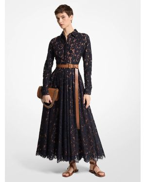 Michael Kors Anna Long Sleeve Floral Lace Shirtdress - Blue