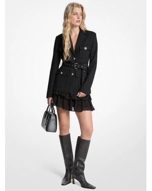 Michael Kors Stretch Wool Blend Belted Utility Blazer - Black