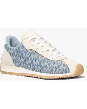 MICHAEL Michael Kors Mk Rhodes Signature Logo Print Denim And Leather Trainer - Blue