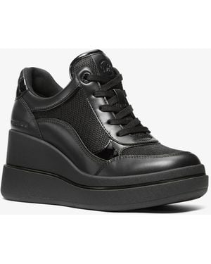 Michael Kors Emmy Leather And Mesh Wedge Sneaker - Black