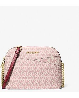 Michael Kors Jet Set Travel Medium Signature Logo Dome Crossbody Bag - Pink