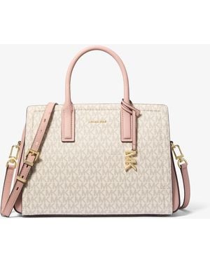 Michael Kors Laila Medium Signature Logo Satchel - Natural