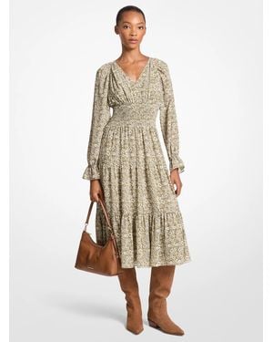 Michael Kors Floral Print Georgette Midi Dress - Natural
