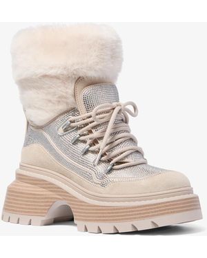 Michael Kors Shiloh Embellished Mixed-Media Boot - White