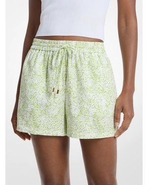 Michael Kors Floral Print Linen Blend Shorts - Green